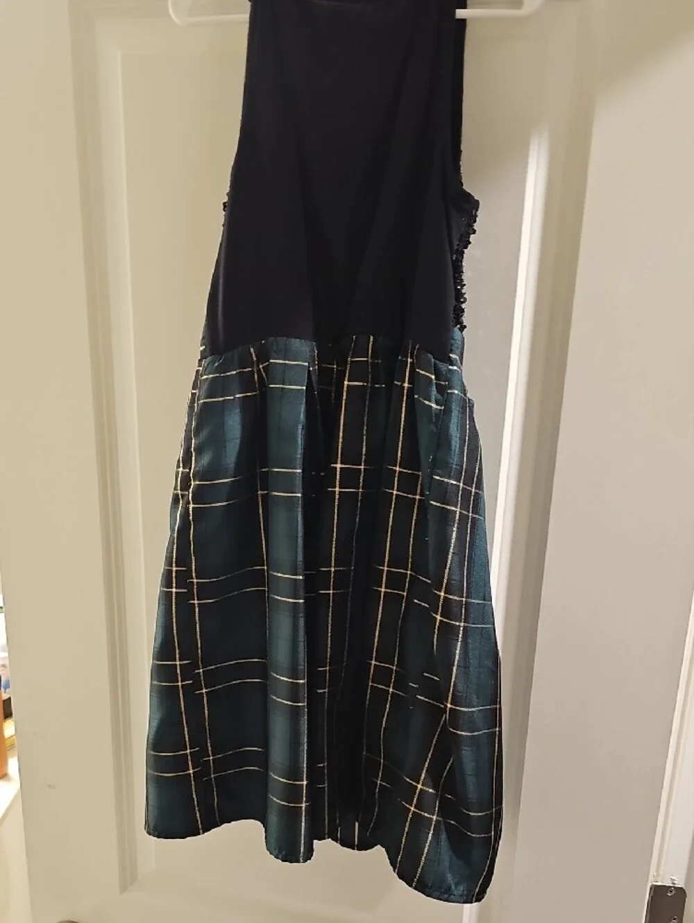 The Children's Place Black Sequin Bodice Teal Plaid Bow Dress